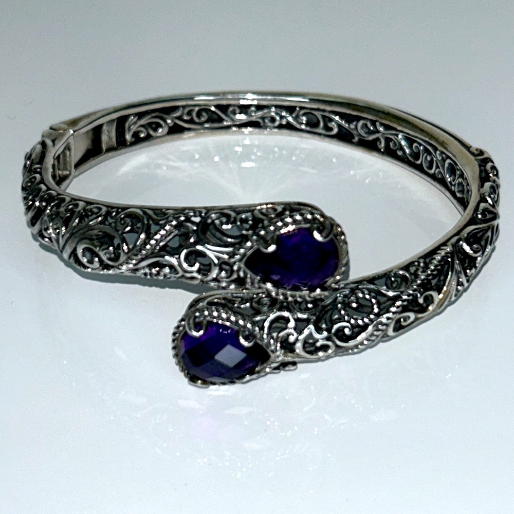 Carolyn Pollack Sterling Silver Genuine Amethyst Hinged Bypass Bracelet